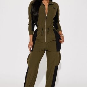 Chic Olive and Black Women's Jumpsuit
